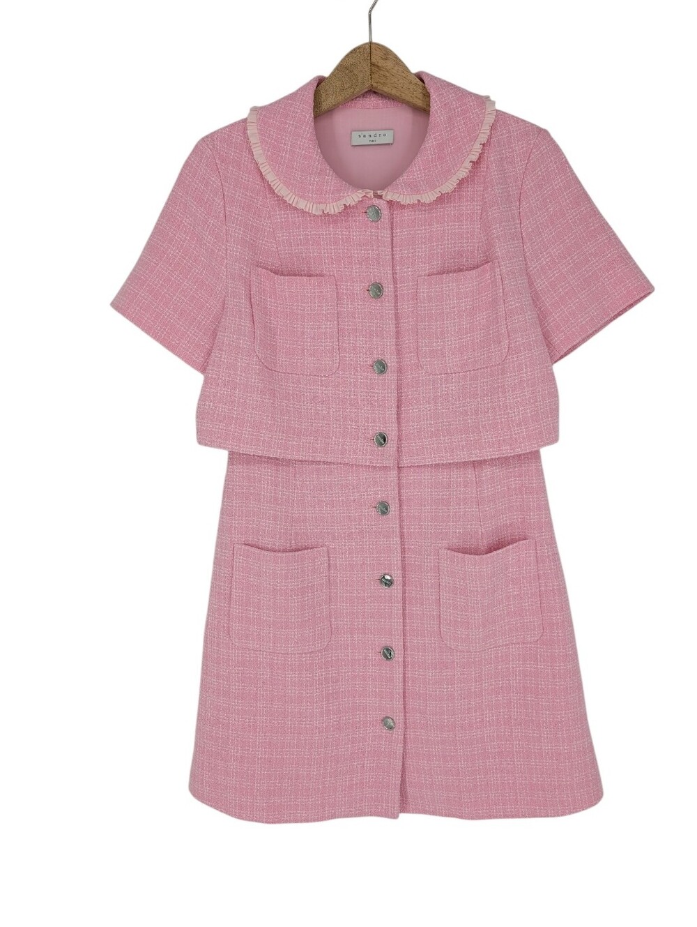 Sandro Rosee Trompe L'oeil Tweed Mini Dress Pink size 40 US 8 - Picture 5 of 13